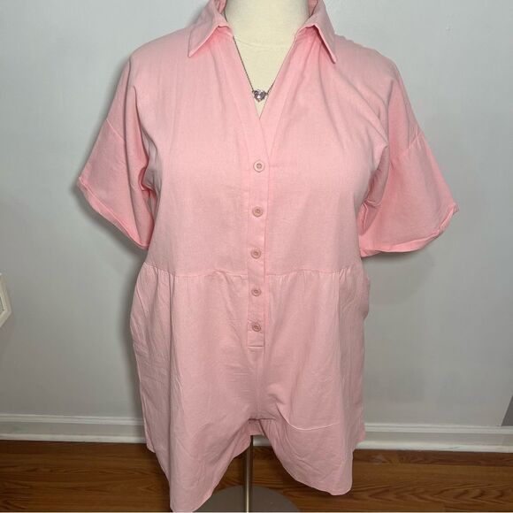 NWT Deepself Boutique Pink Button Front Linen‎ Romper/Shortie -- 2XL - Picture 5 of 12